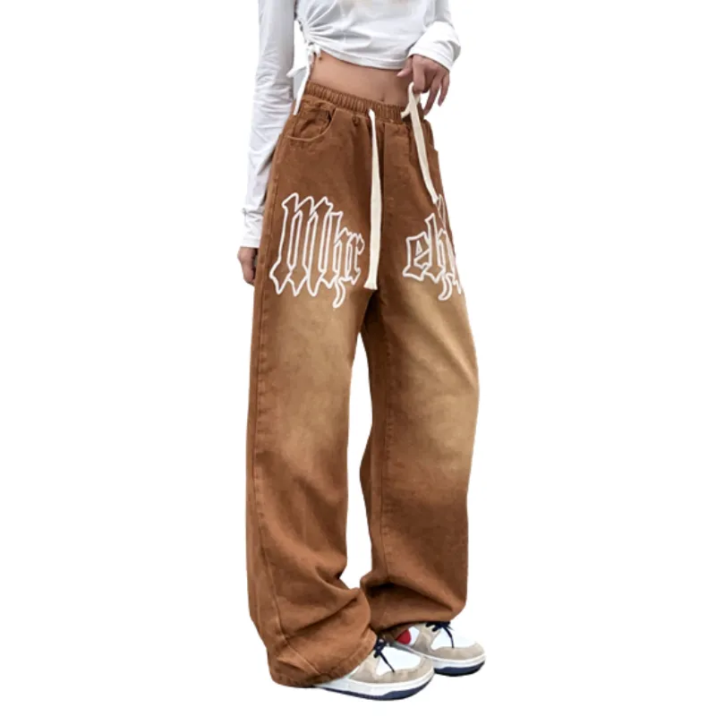 High Street Embroidery Straight Washed Jeans