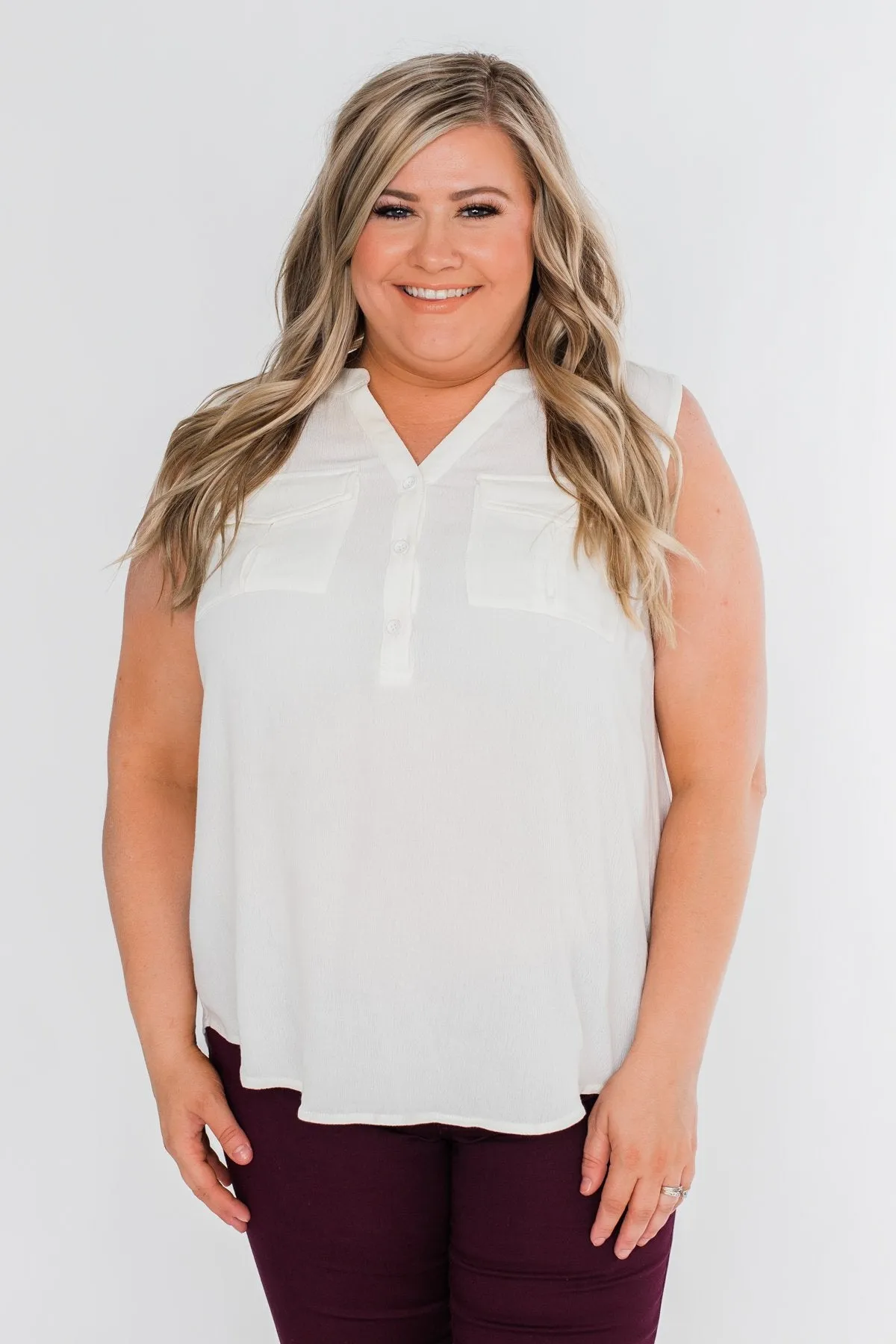 I Love Everything 3 Button Top- Ivory