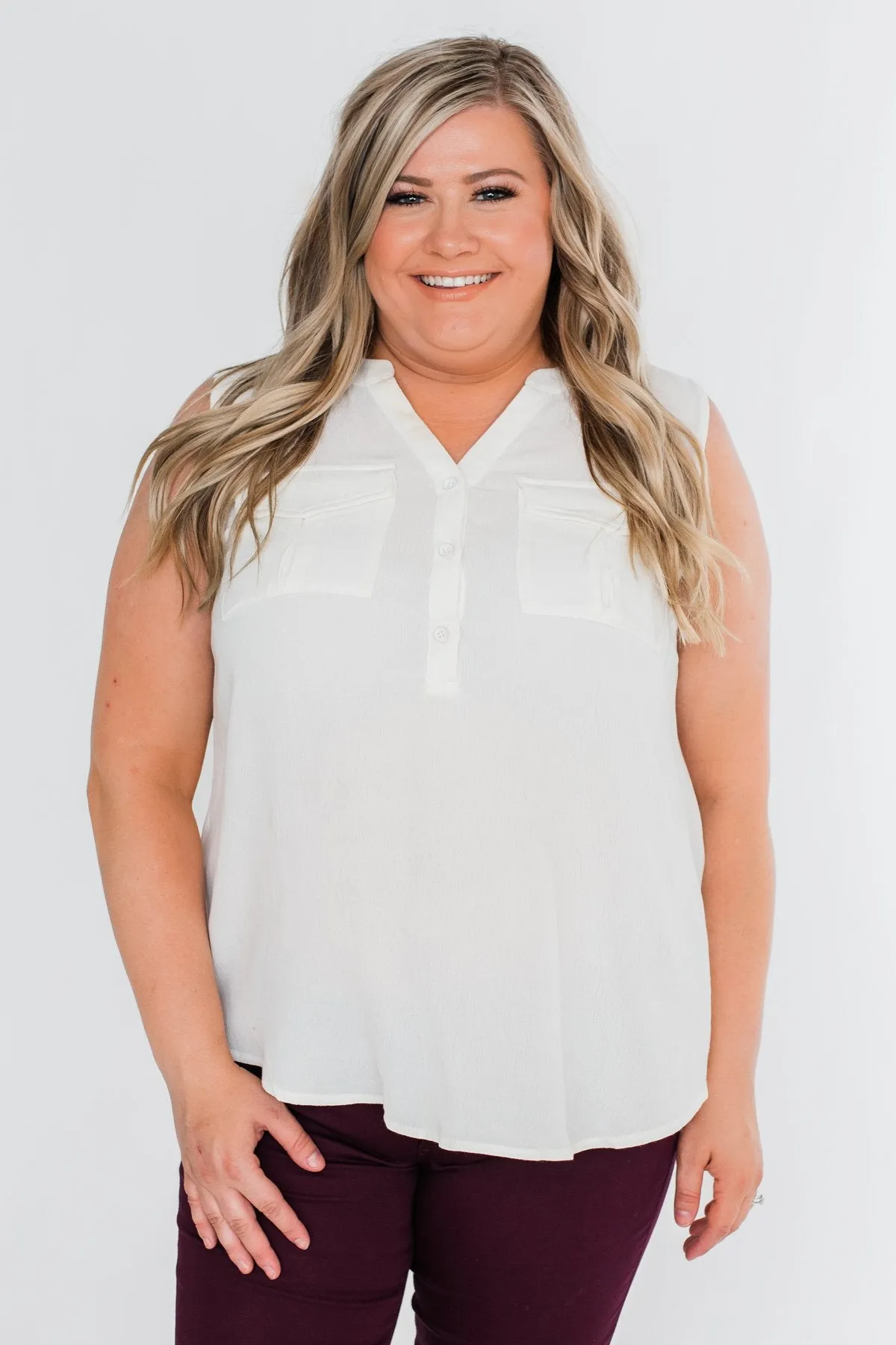 I Love Everything 3 Button Top- Ivory