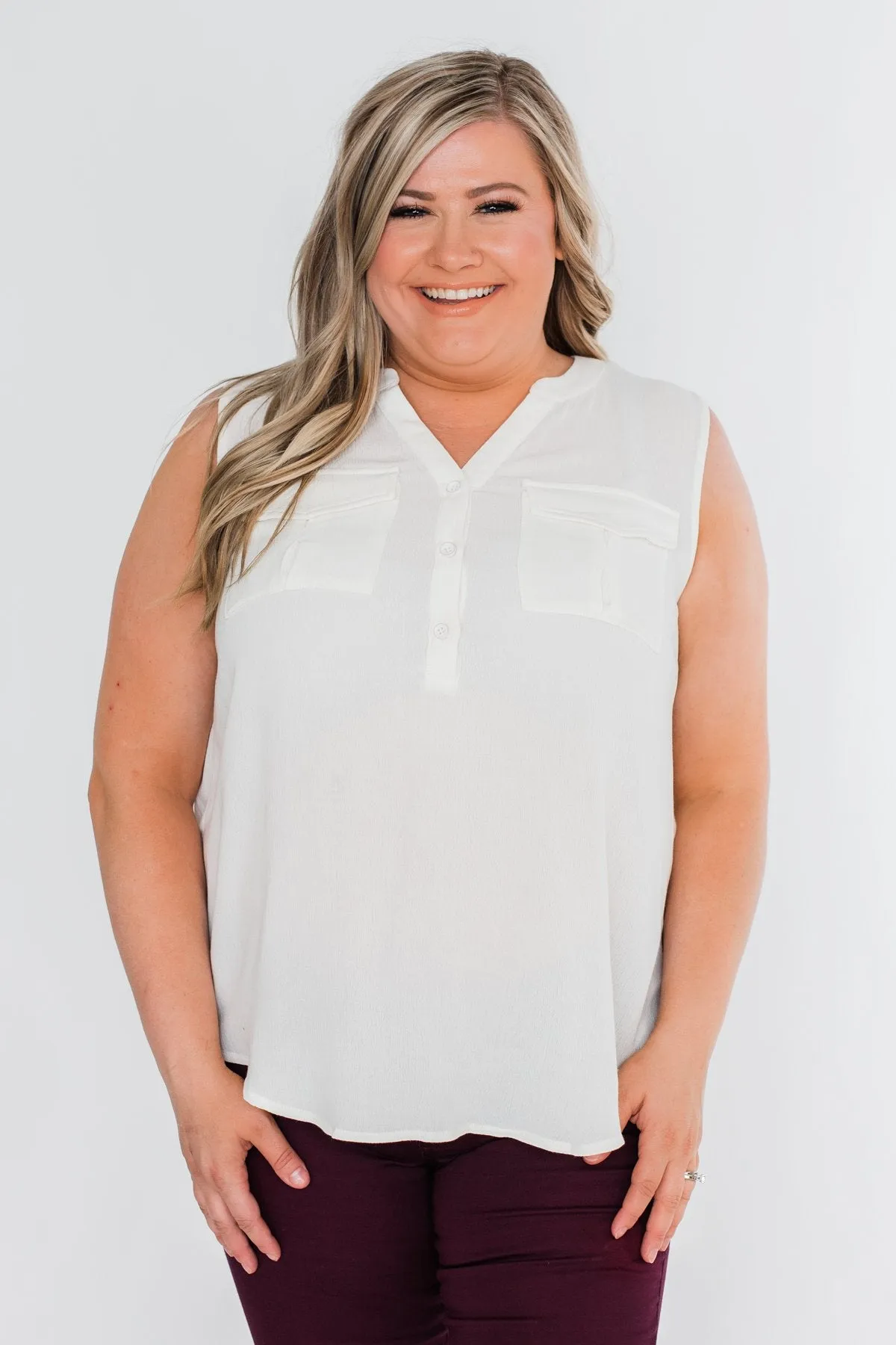 I Love Everything 3 Button Top- Ivory