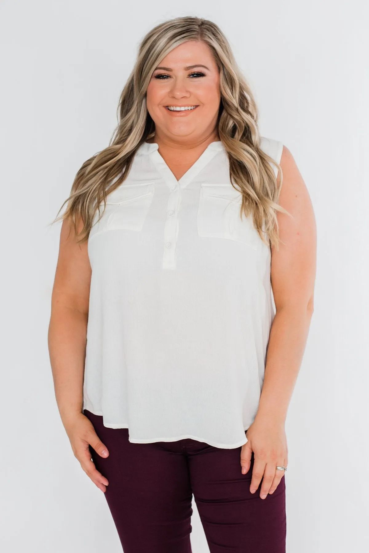 I Love Everything 3 Button Top- Ivory