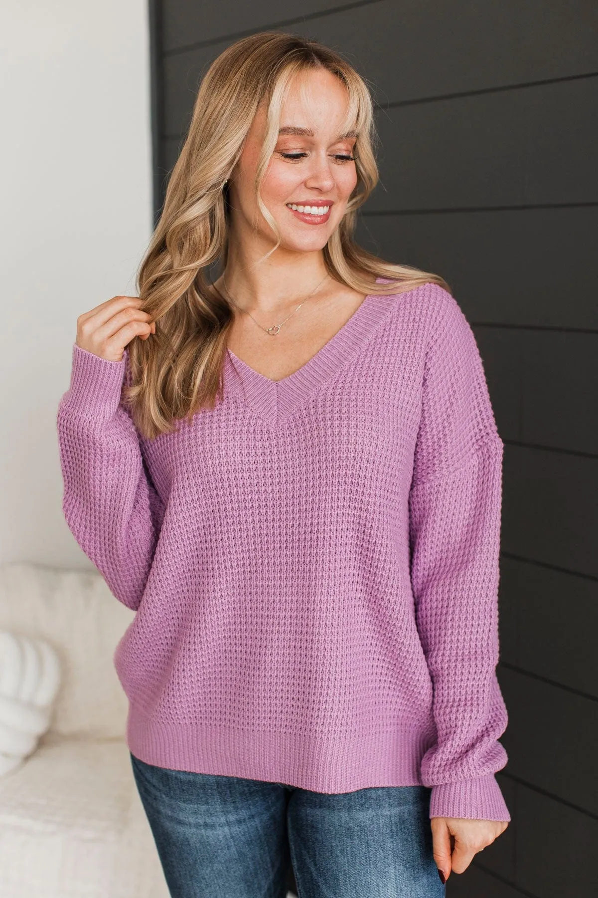 Inspiring Love V-Neck Sweater- Orchid
