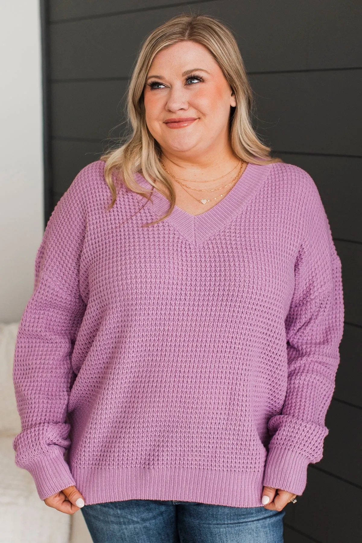 Inspiring Love V-Neck Sweater- Orchid