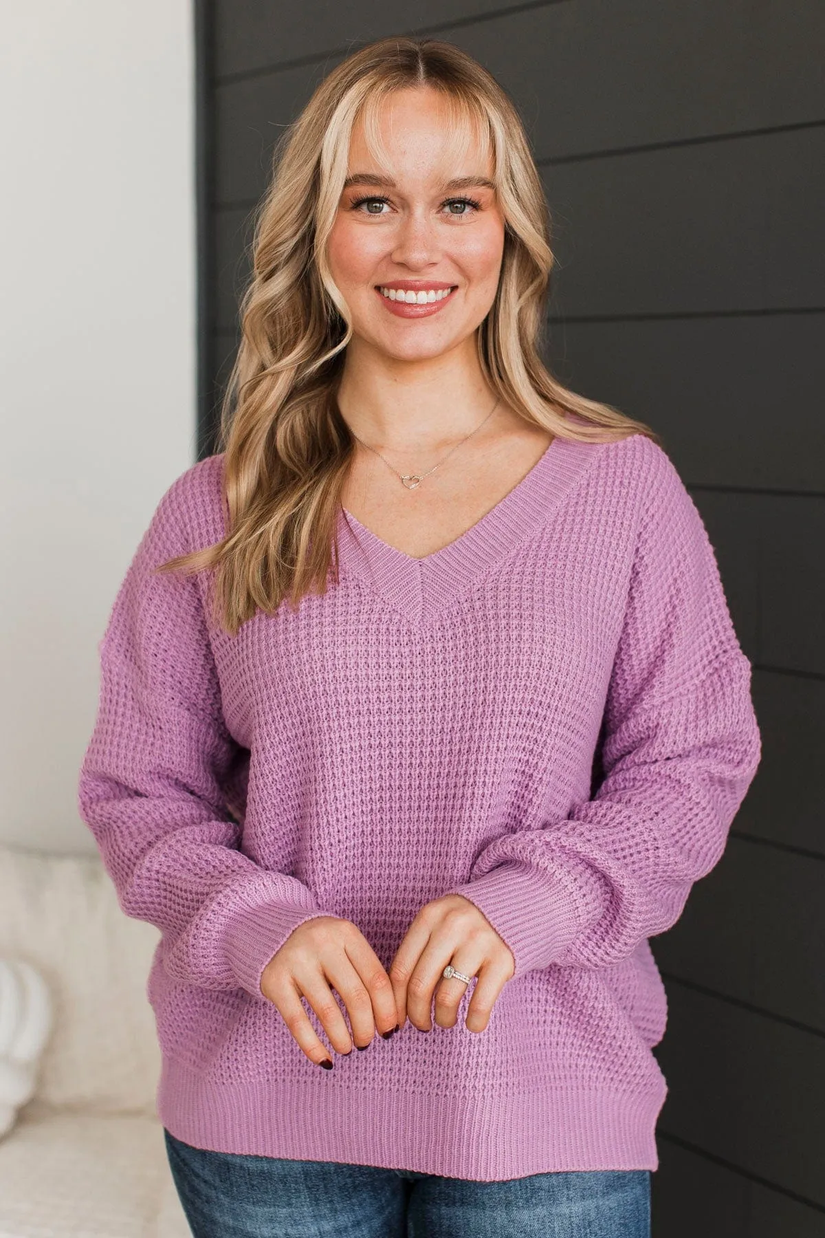 Inspiring Love V-Neck Sweater- Orchid