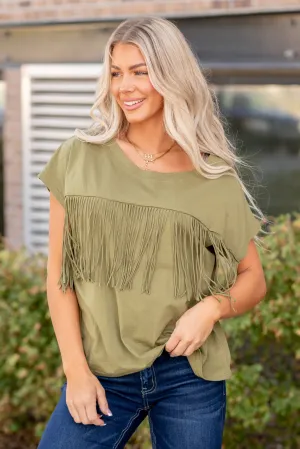 Isabella Fringe Tee - Olive