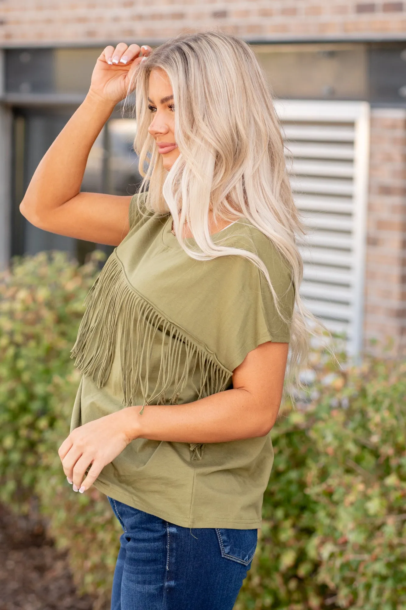 Isabella Fringe Tee - Olive
