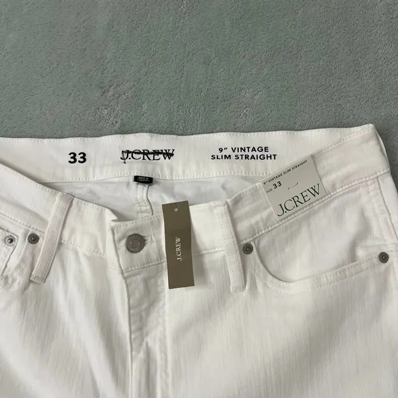J.Crew NWT 9&quot; Vintage Slim-Straight Jeans in White, Size 33 - High Rise, Eco-Fri