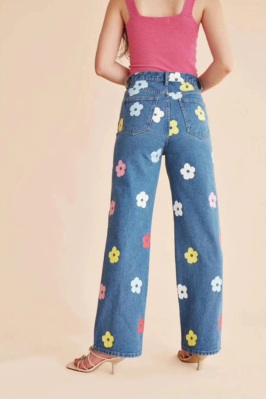 Jeans tiro alto flores