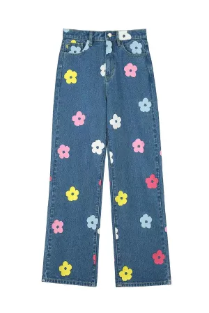 Jeans tiro alto flores