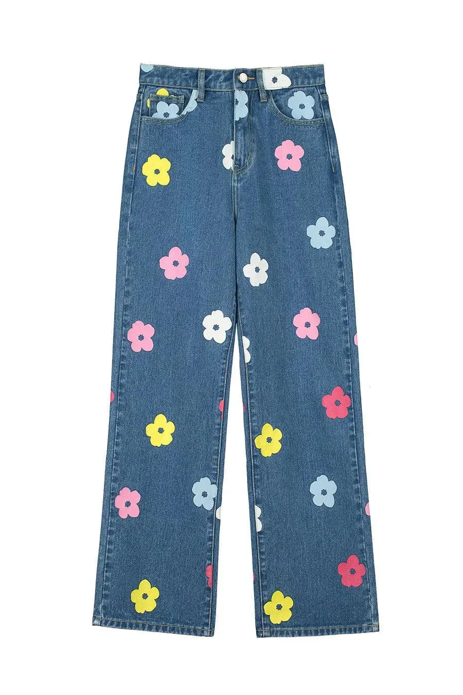 Jeans tiro alto flores