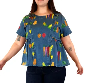 Jericho Road denim top with fabulous vegetable embroydery size 14