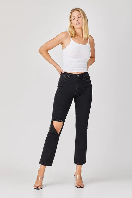 Jet Lagged Black Straight Leg Risen Jeans