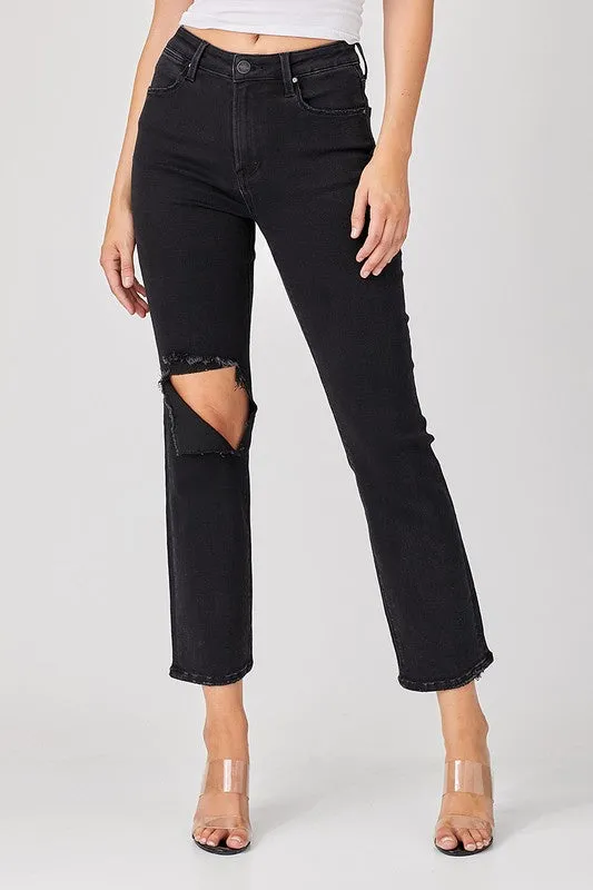 Jet Lagged Black Straight Leg Risen Jeans