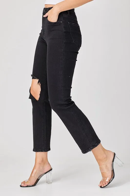 Jet Lagged Black Straight Leg Risen Jeans