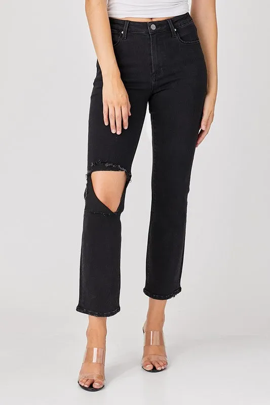 Jet Lagged Black Straight Leg Risen Jeans