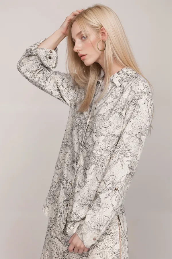 Johnny Was  Etched Floral Relaxed Linen Shirt J17623