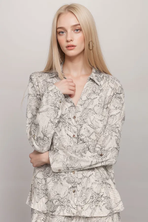 Johnny Was  Etched Floral Relaxed Linen Shirt J17623