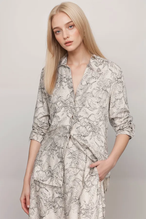Johnny Was  Etched Floral Relaxed Linen Shirt J17623