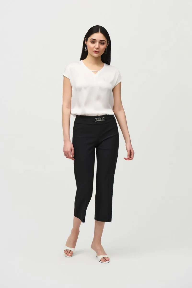 Joseph Ribkoff Keyhole V-Neck Short Sleeve Satin Top 242123