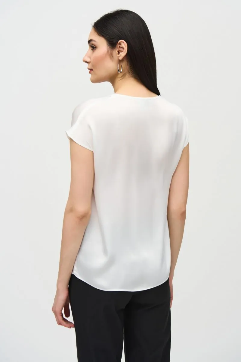 Joseph Ribkoff Keyhole V-Neck Short Sleeve Satin Top 242123