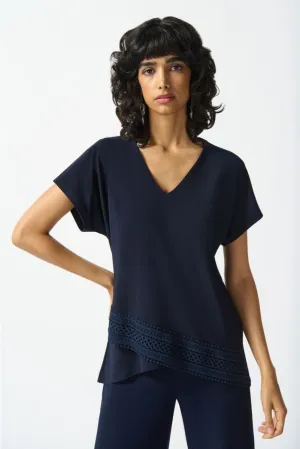 Joseph Ribkoff Lace Trim Overlap Front V-Neck Top 242132