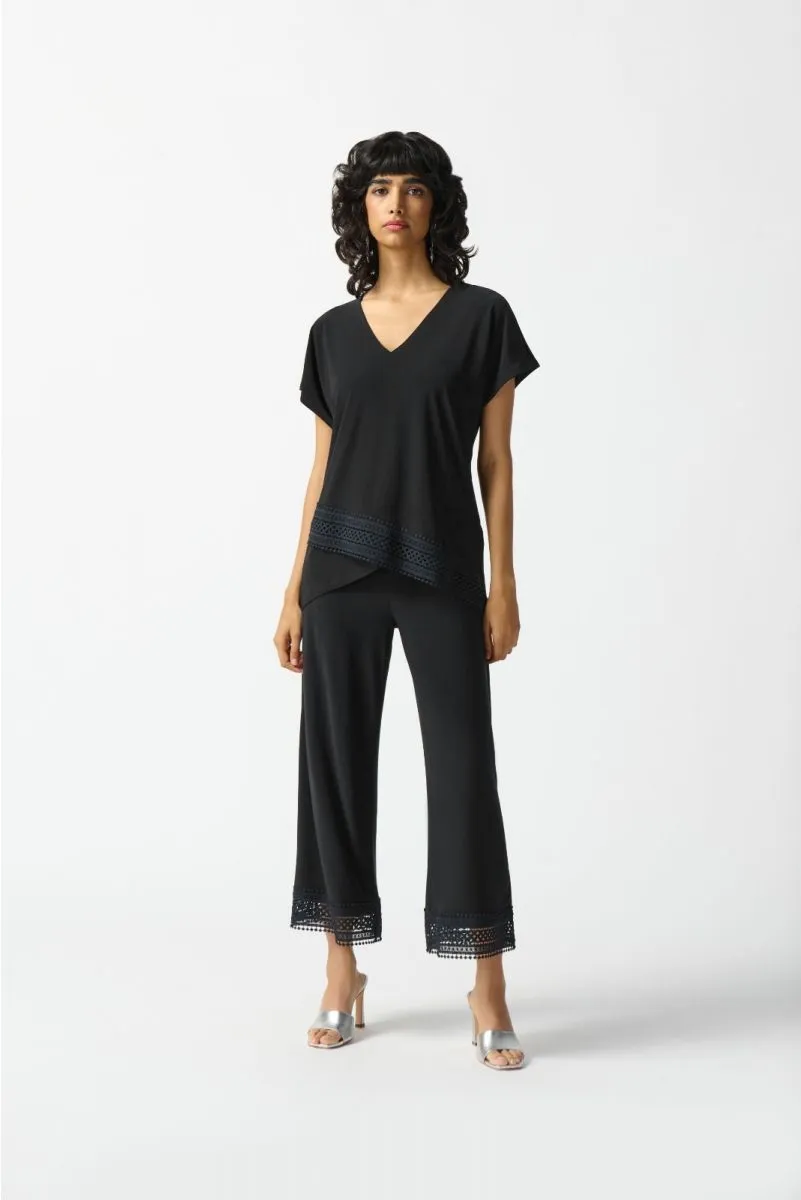 Joseph Ribkoff Lace Trim Overlap Front V-Neck Top 242132