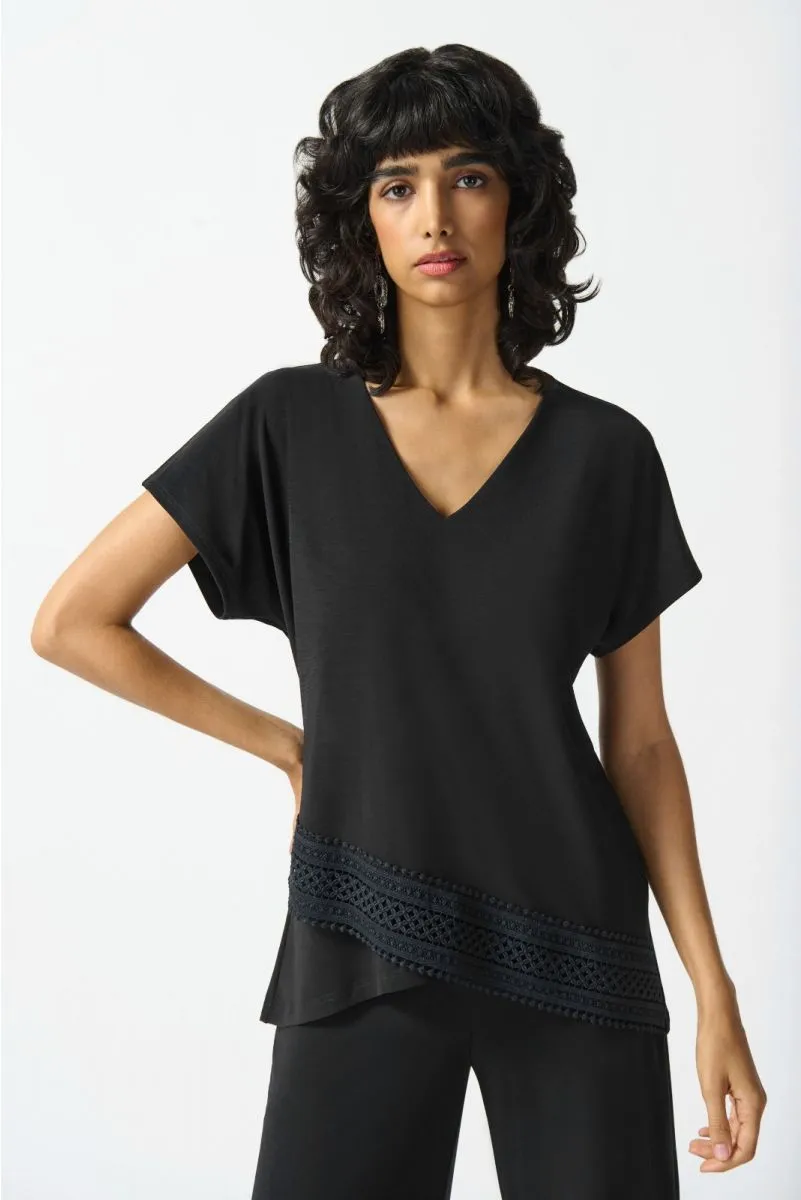 Joseph Ribkoff Lace Trim Overlap Front V-Neck Top 242132