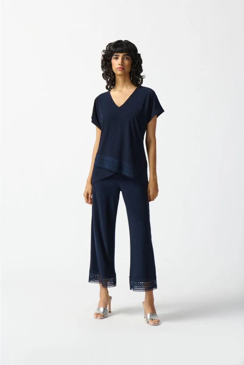Joseph Ribkoff Lace Trim Overlap Front V-Neck Top 242132