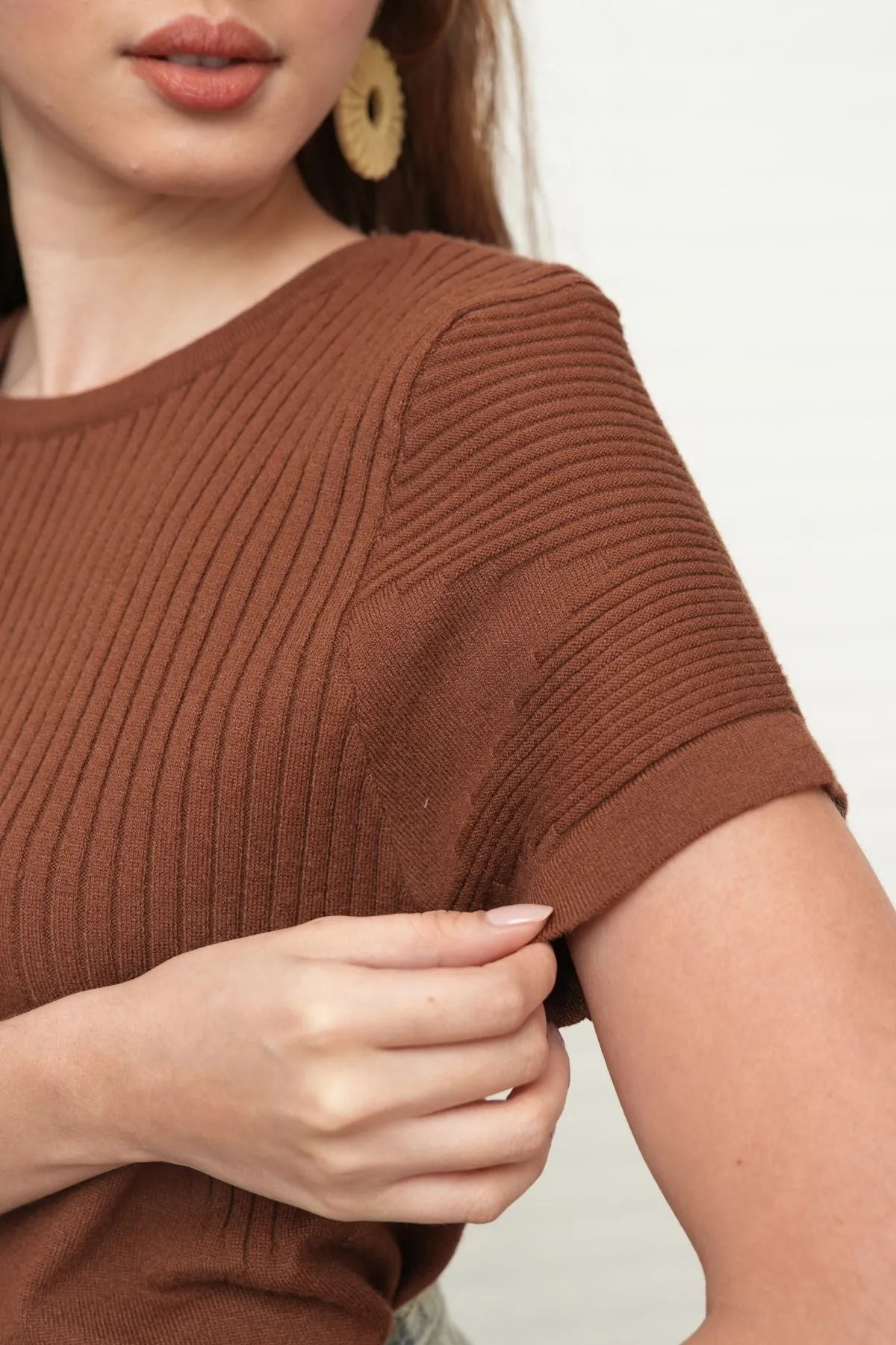 JOSEPHINE Textured Knit Top (Chocolate Brown)