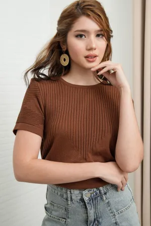 JOSEPHINE Textured Knit Top (Chocolate Brown)