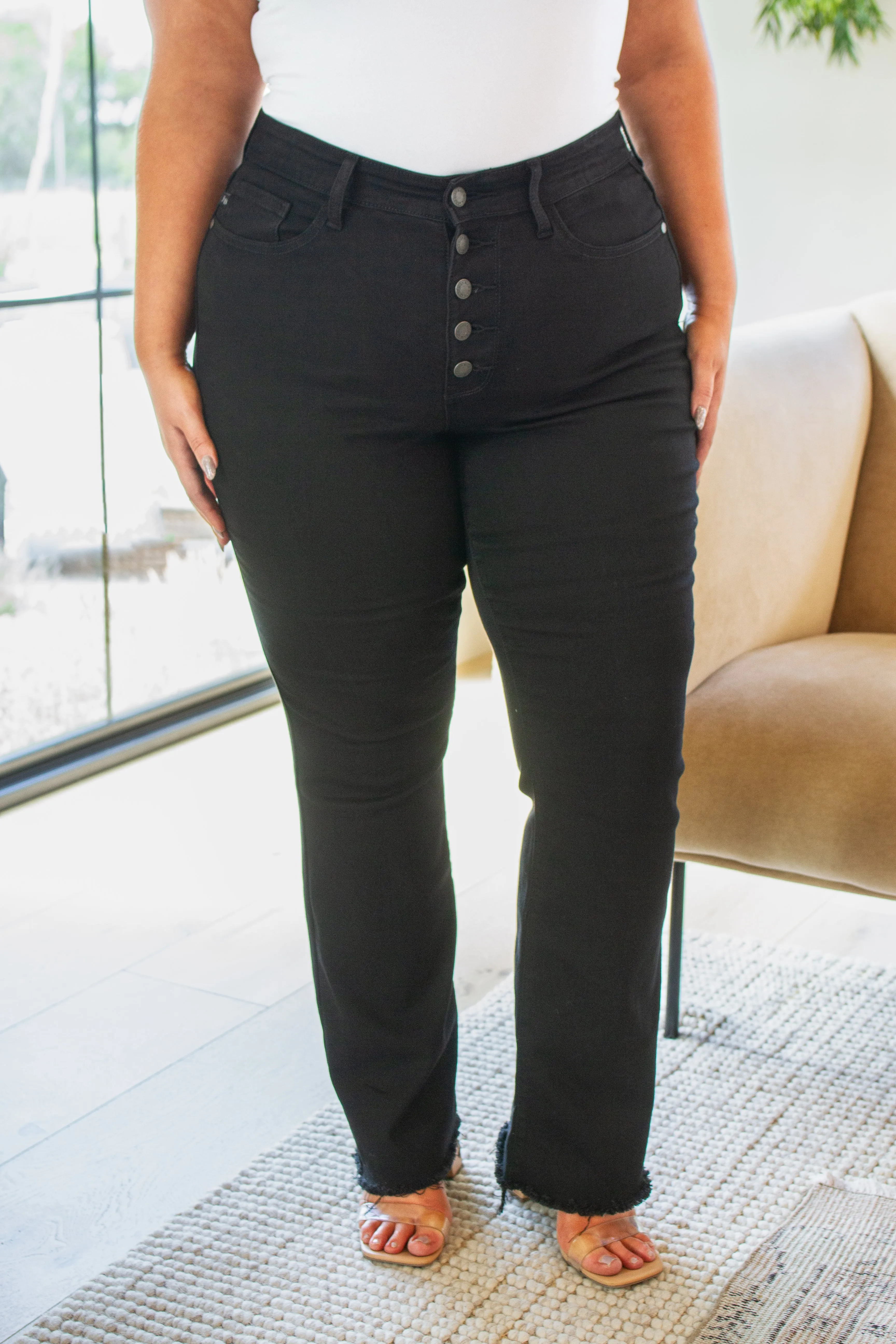 JUDY BLUE Harriet High Rise Button Fly Bootcut Jeans in Black