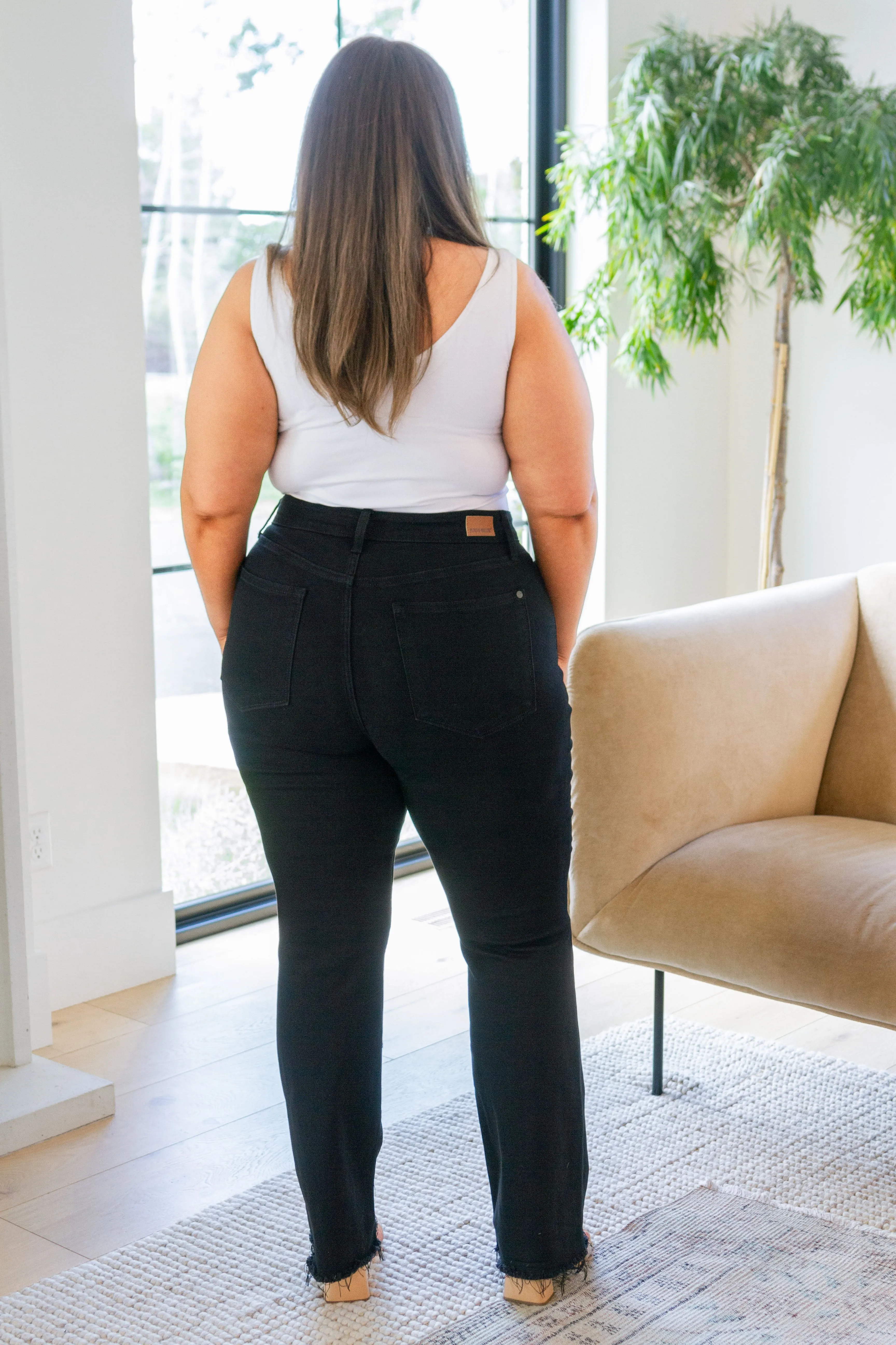 JUDY BLUE Harriet High Rise Button Fly Bootcut Jeans in Black