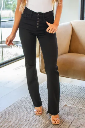 JUDY BLUE Harriet High Rise Button Fly Bootcut Jeans in Black
