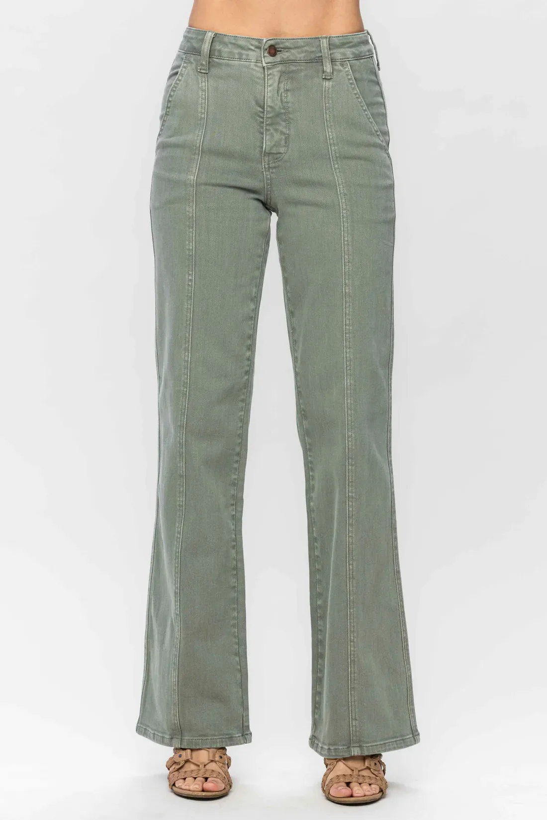 JUDY BLUE HIGH WAIST STRAIGHT SAGE JEANS