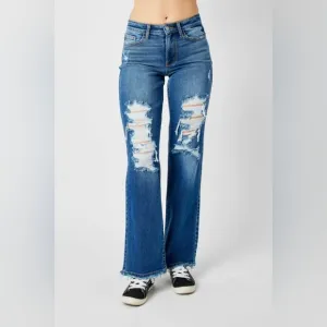 Judy Blue Mid Rise Distressed Raw Hem Straight Fit Dad Jeans Stretch Various NEW