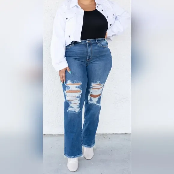 Judy Blue Mid Rise Distressed Raw Hem Straight Fit Dad Jeans Stretch Various NEW