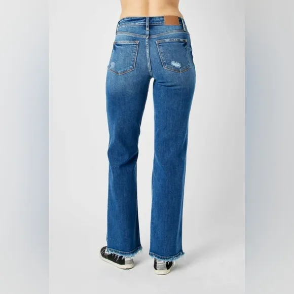 Judy Blue Mid Rise Distressed Raw Hem Straight Fit Dad Jeans Stretch Various NEW