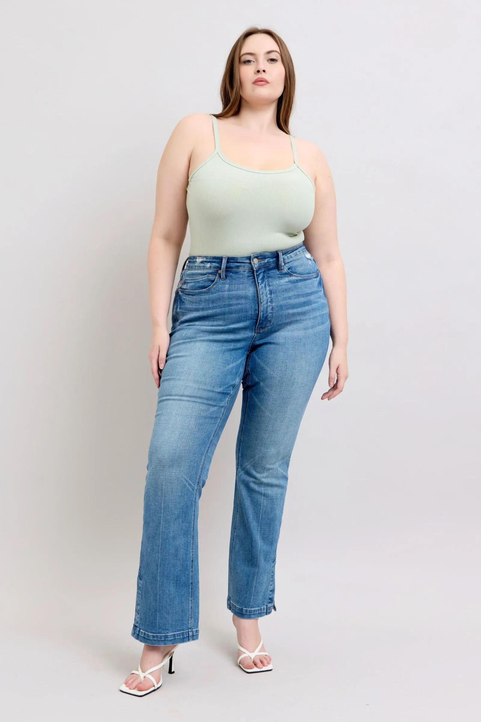 Judy Blue Tummy Control Vintage Wash Side Slit Slim Boot Jeans