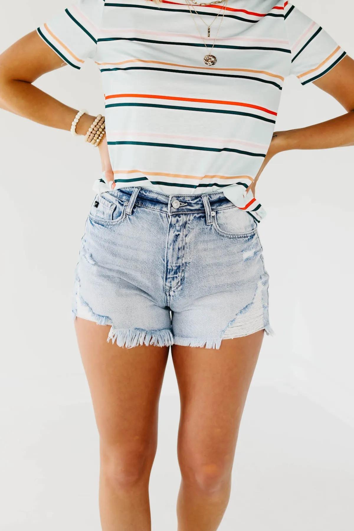 Kan Can Distressed 11" High Rise Mom Shorts - KC7984M
