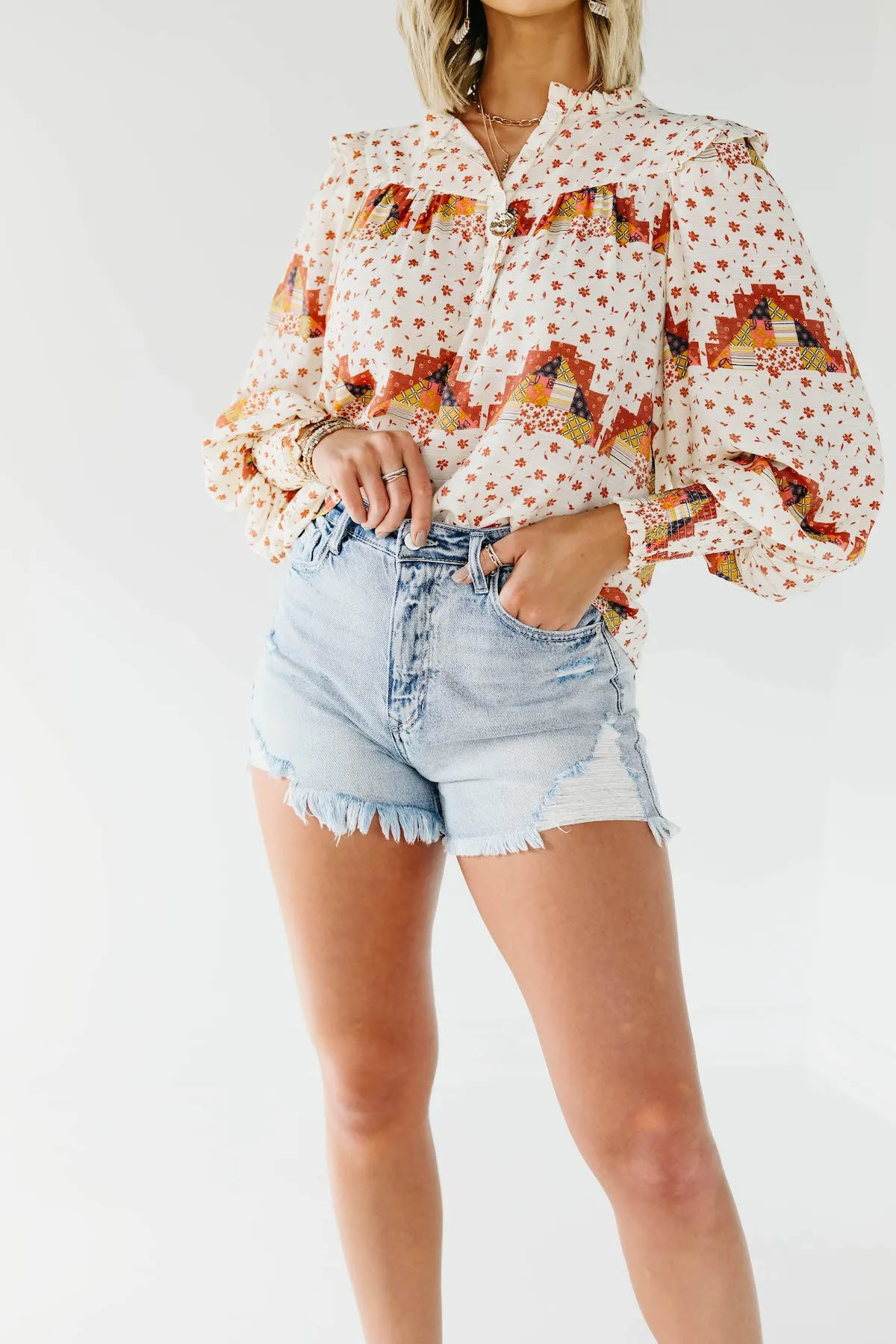Kan Can Distressed 11" High Rise Mom Shorts - KC7984M