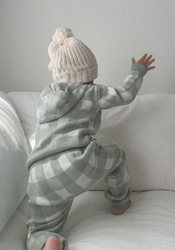 Knit Baby Jogger Pants - Whisper Green Gingham