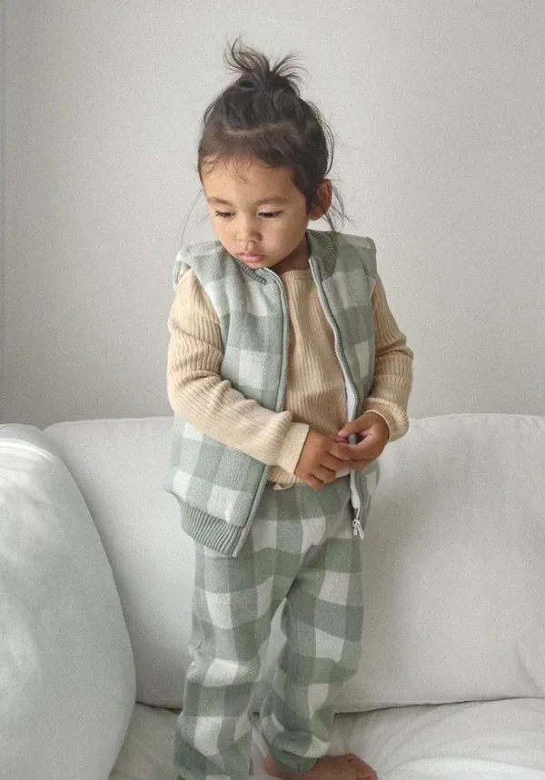 Knit Baby Jogger Pants - Whisper Green Gingham