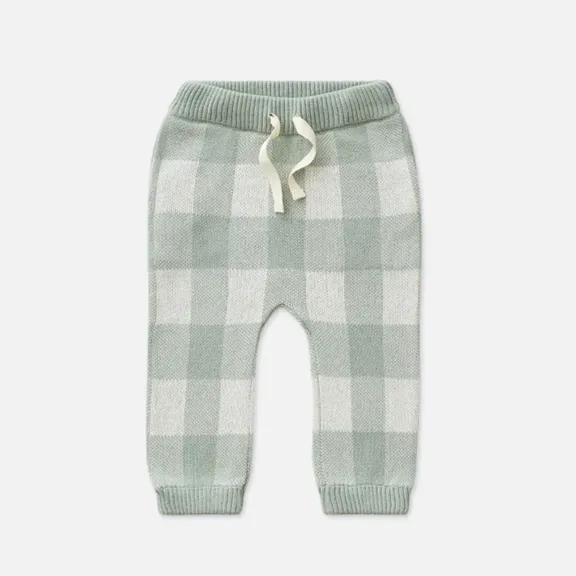 Knit Baby Jogger Pants - Whisper Green Gingham