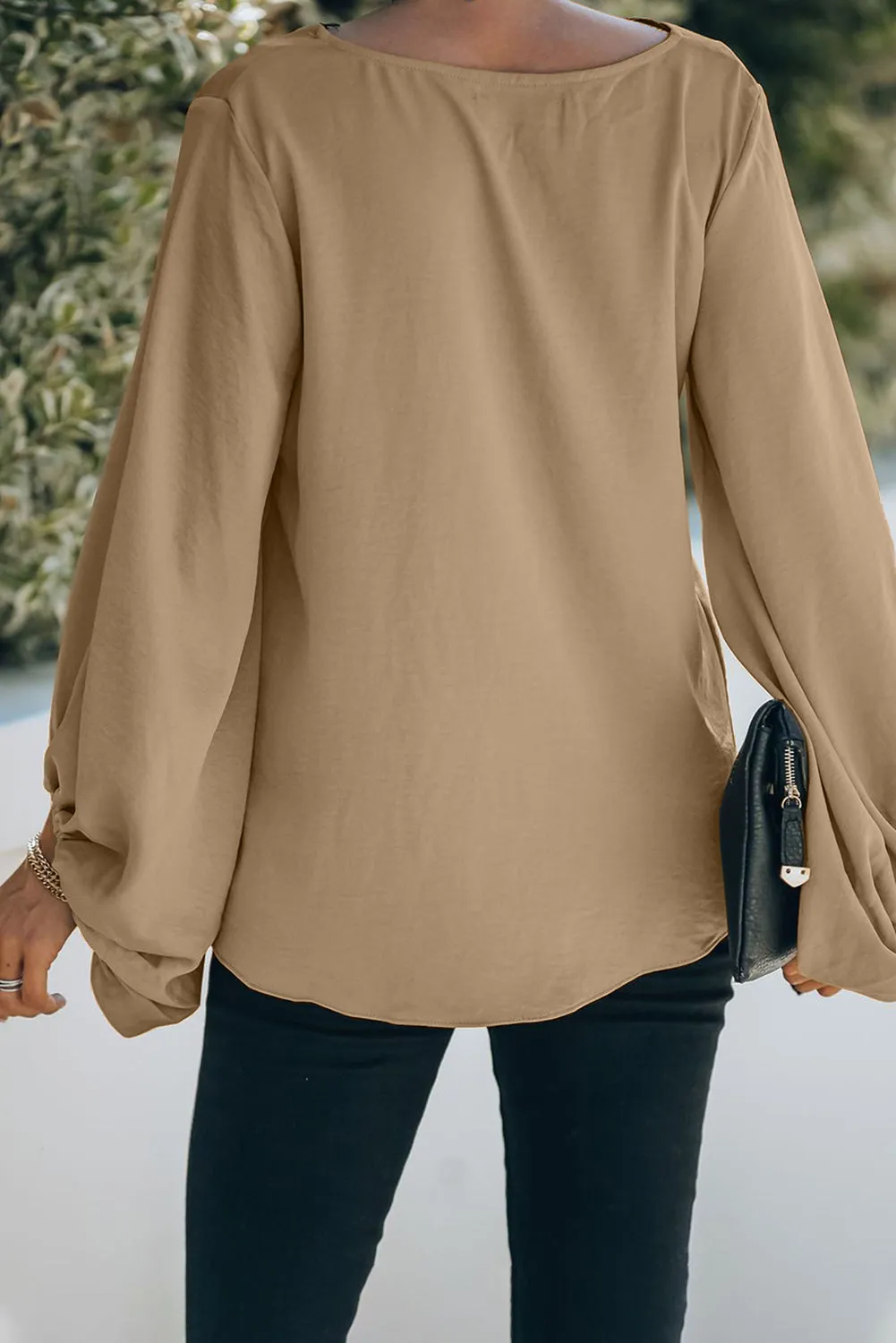 Lace V Neck Balloon Sleeves Top
