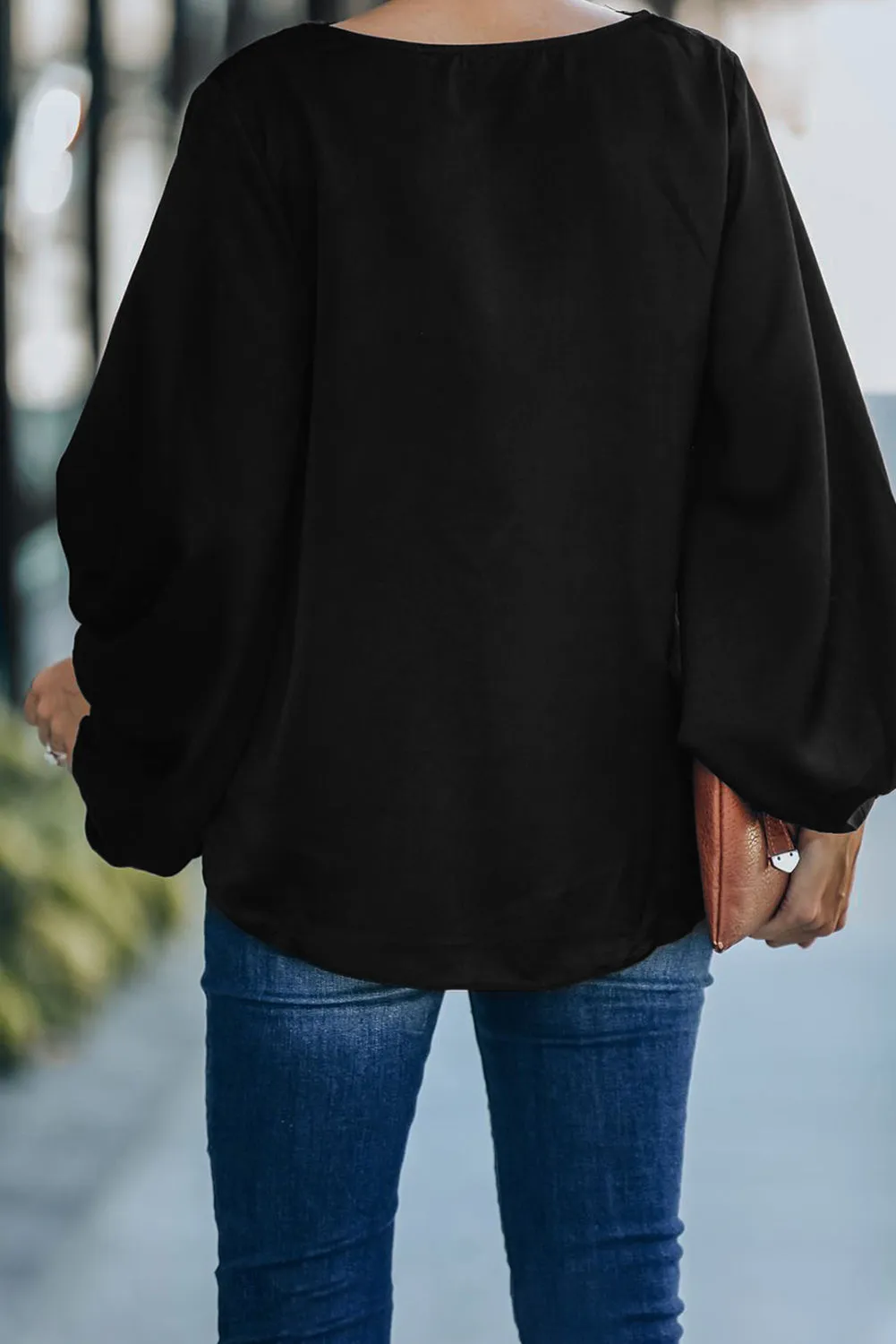 Lace V Neck Balloon Sleeves Top