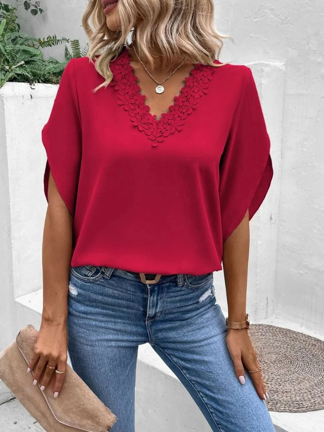 Lacey V-Neck Half Sleeve Top