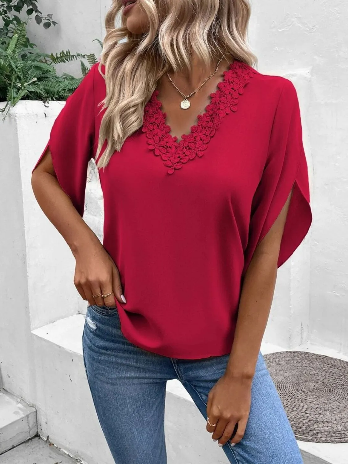 Lacey V-Neck Half Sleeve Top