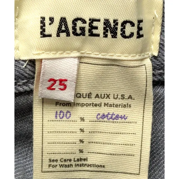 L'Agence Jeans Womens 25 Gray Jones Ultra Stovepipe High-Rise Cotton Straight