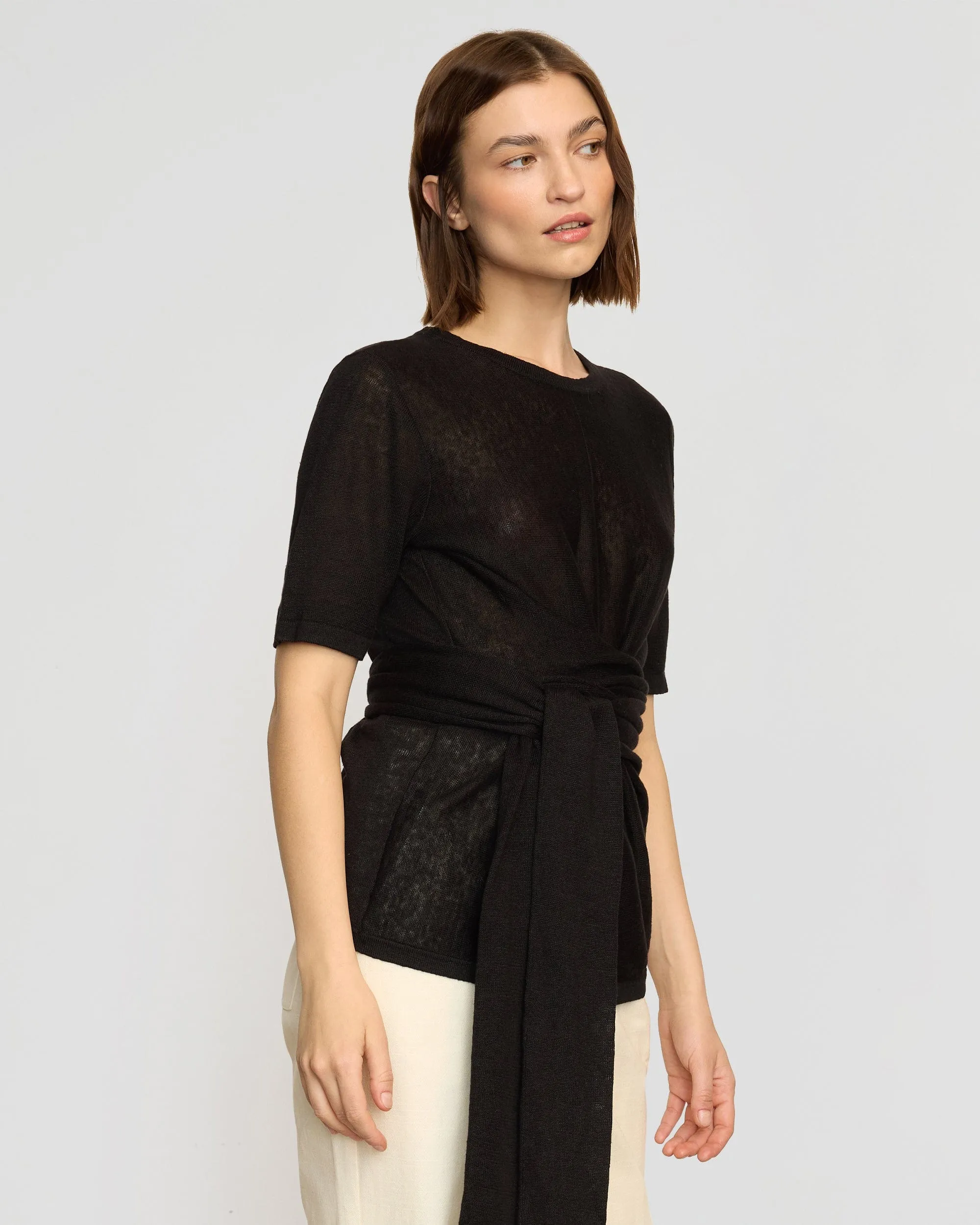 Lark Tie-Front Linen Sweater