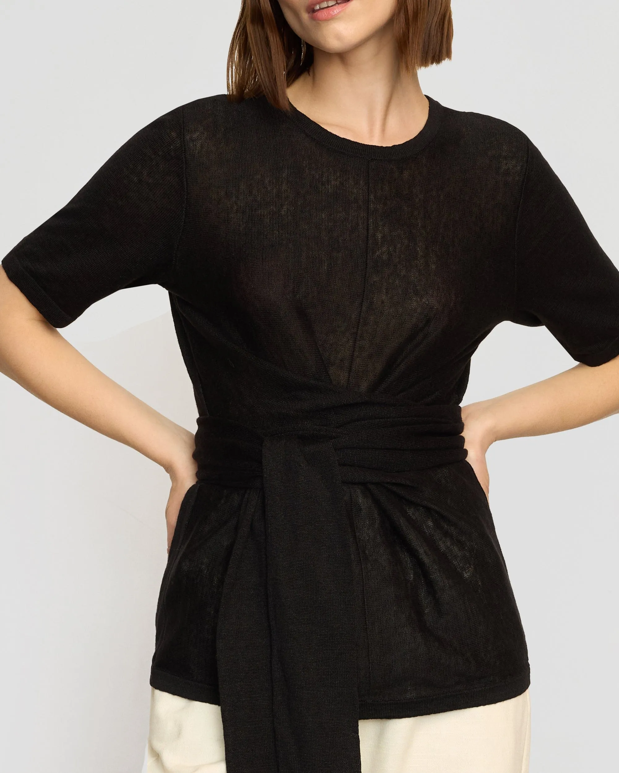 Lark Tie-Front Linen Sweater
